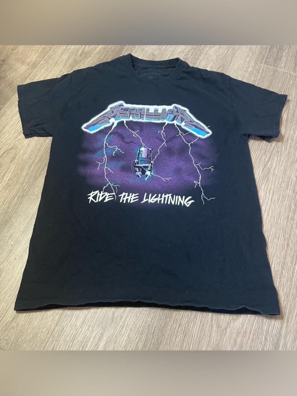 Metallica "Ride the Lightning" Black Graphic Tee Unisex Medium Metal Grunge Band
